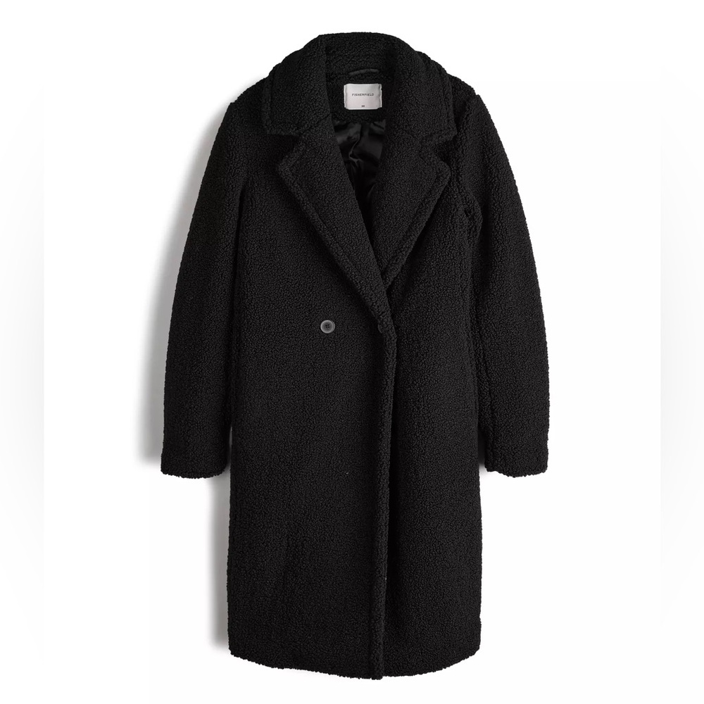 Tahari Double Breasted Longline Black Teddy Jacket